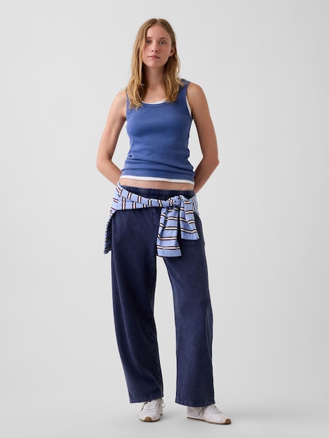 PANTALON EN COTON OUATÉ COUPE BARIL EN JERSEY BOUCLETTE VINTAGEDOUX