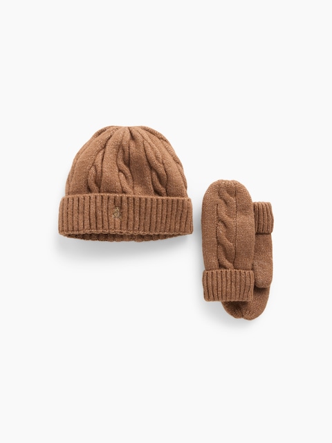 ENSEMBLE BONNET ET MITAINES EN TRICOT TORSADÉ POUR BÉBÉ ET TOUT-PETIT