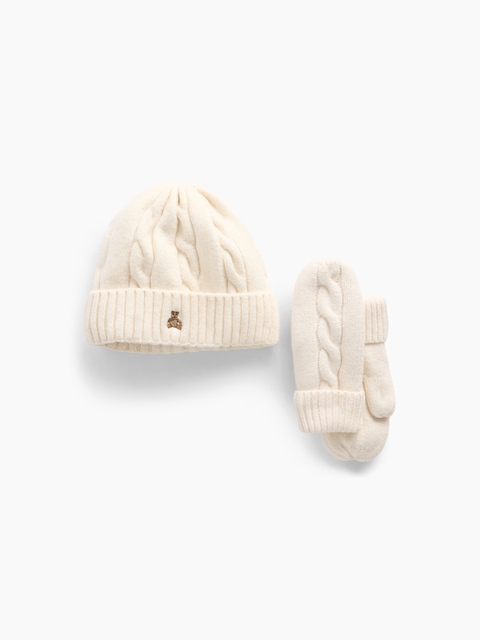 ENSEMBLE BONNET ET MITAINES EN TRICOT TORSADÉ POUR BÉBÉ ET TOUT-PETIT
