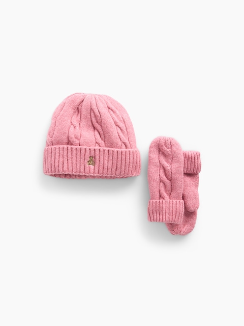 ENSEMBLE BONNET ET MITAINES EN TRICOT TORSADÉ POUR BÉBÉ ET TOUT-PETIT