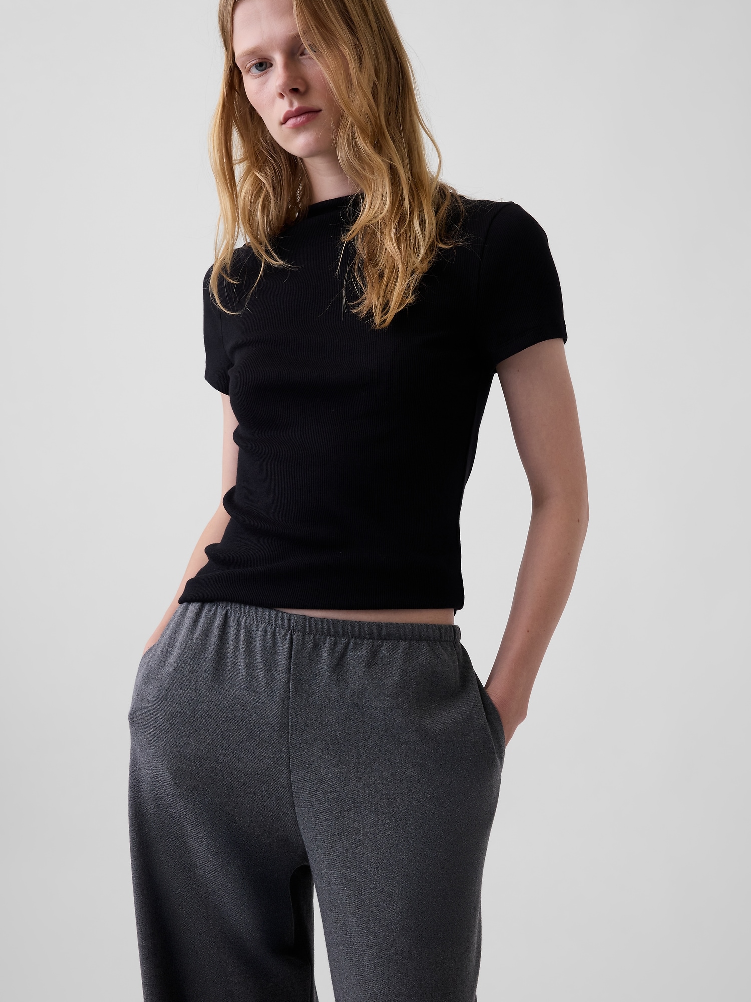 Brushed Twill Easy Wide-Leg Pants