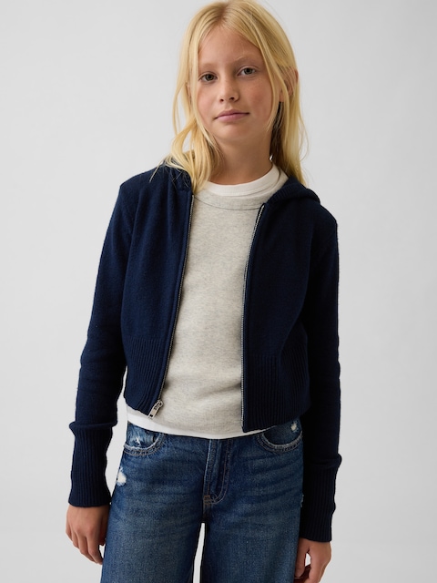 VESTE À CAPUCHON EN TRICOT EFFET CACHEMIRE POUR ENFANT