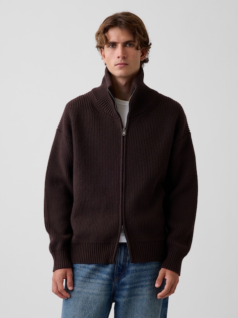 Oversized Double-Zip Cardigan Sweater