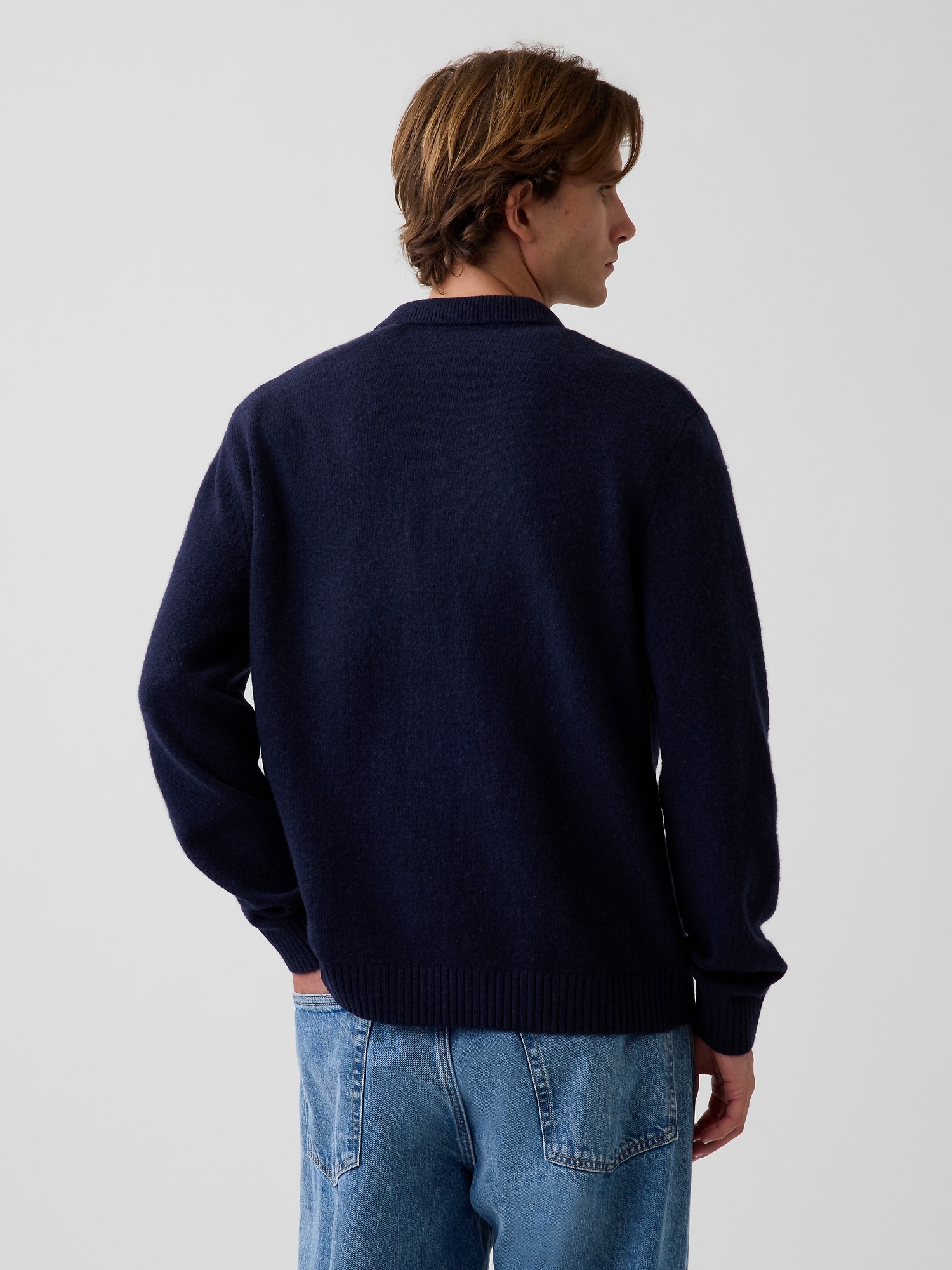 Relaxed Polo Shirt Cardigan Sweater