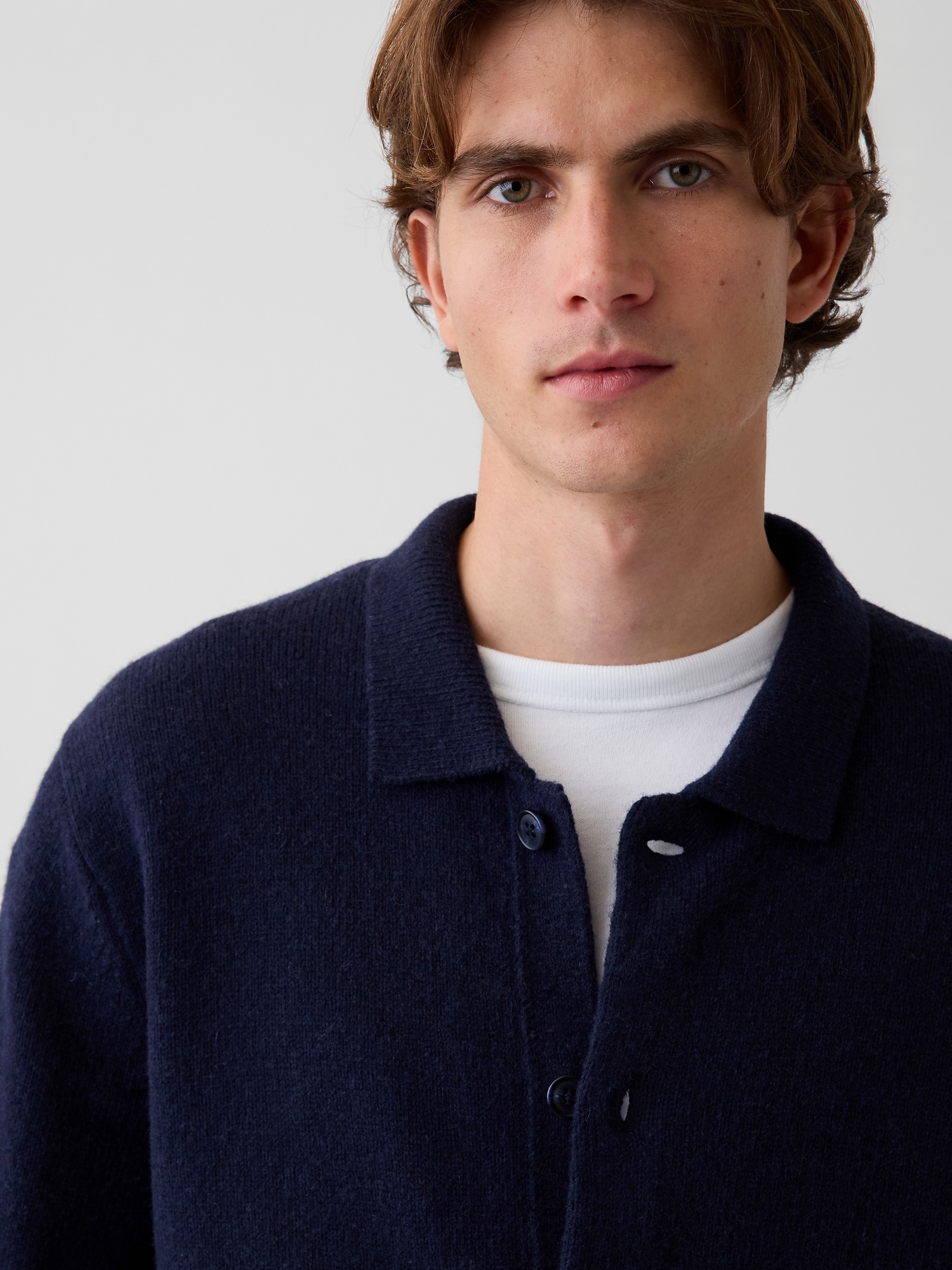 Relaxed Polo Shirt Cardigan Sweater