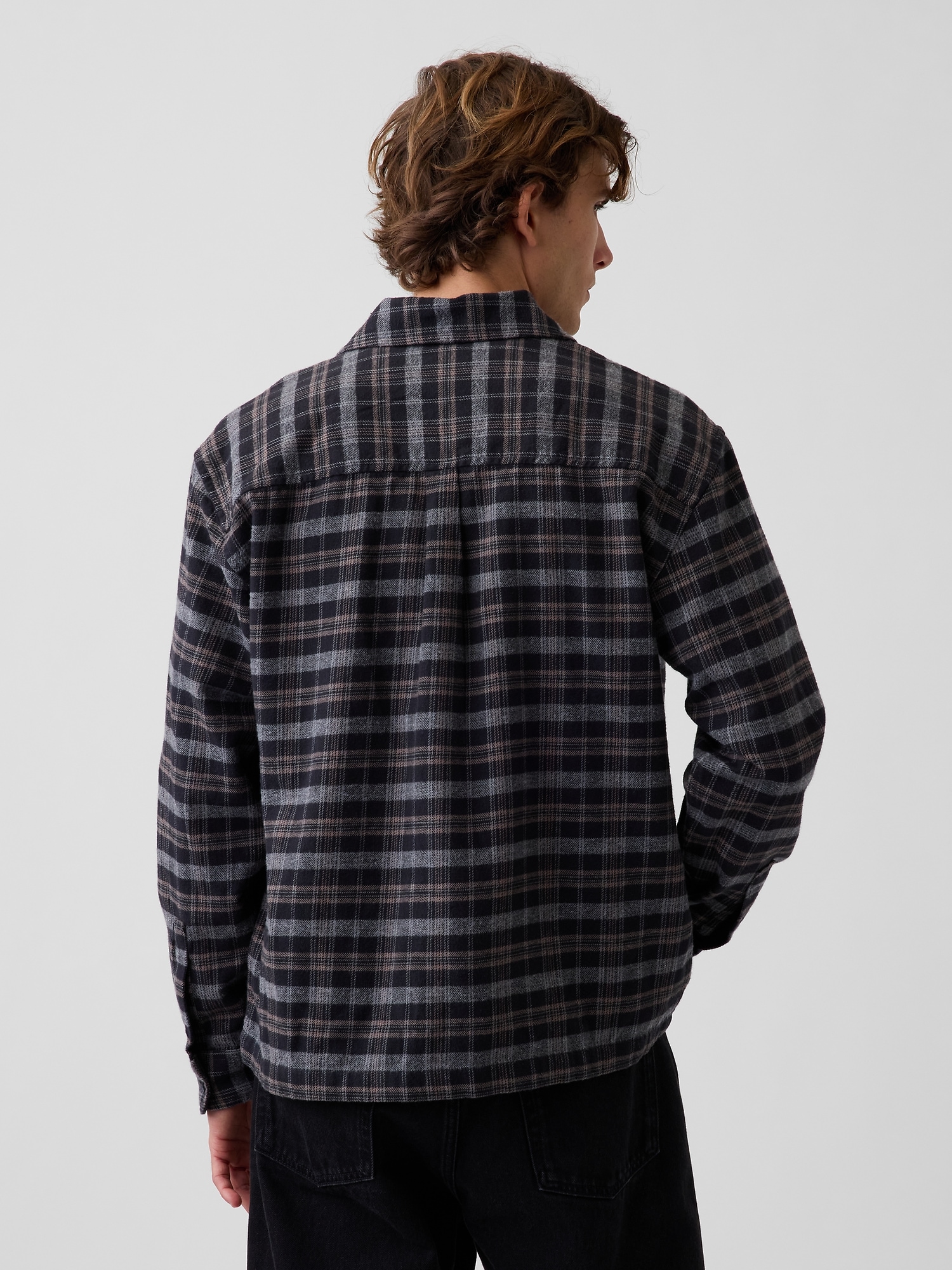 Relaxed Straight-Hem Flannel Shirt
