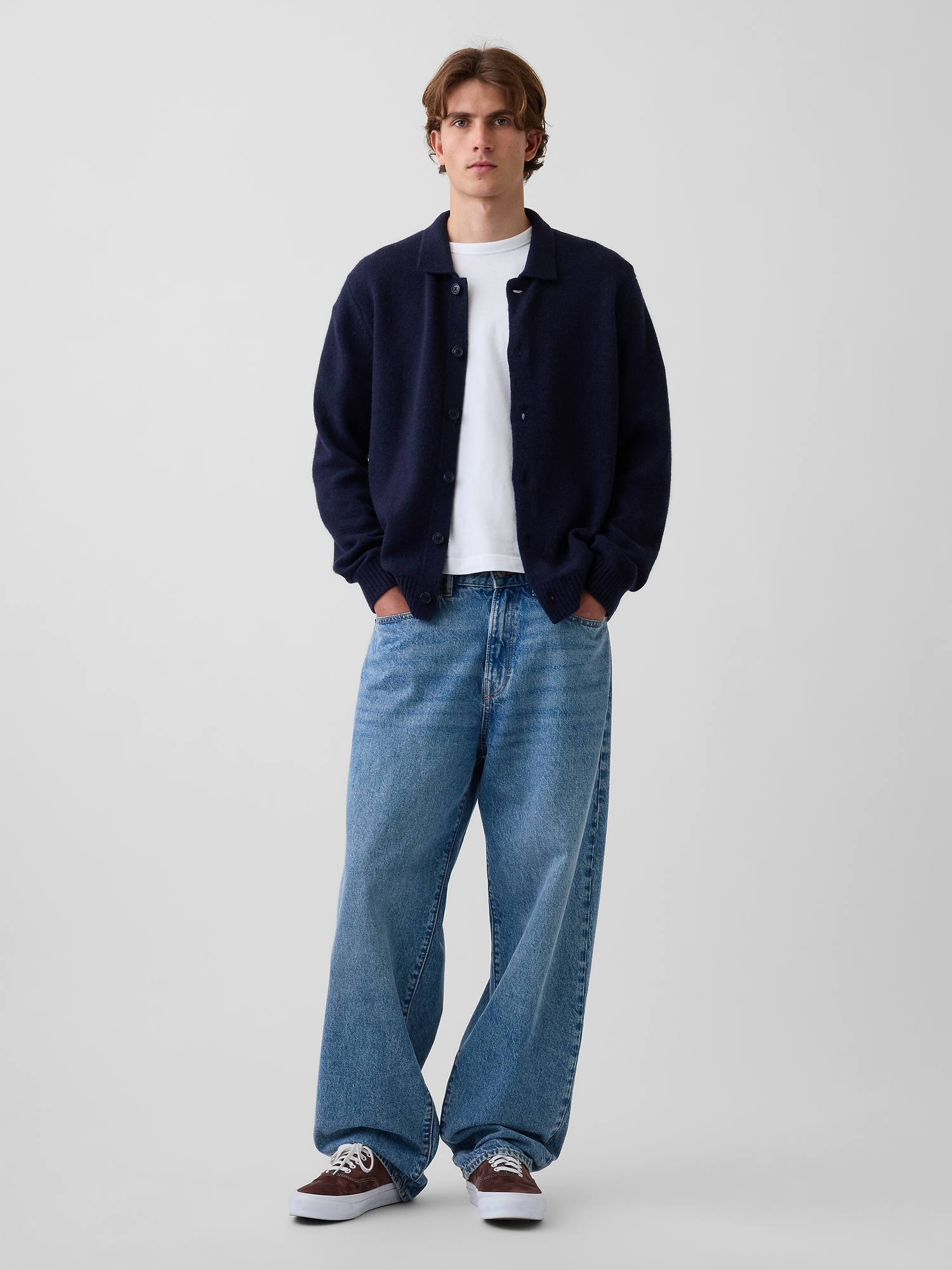 Relaxed Polo Shirt Cardigan Sweater