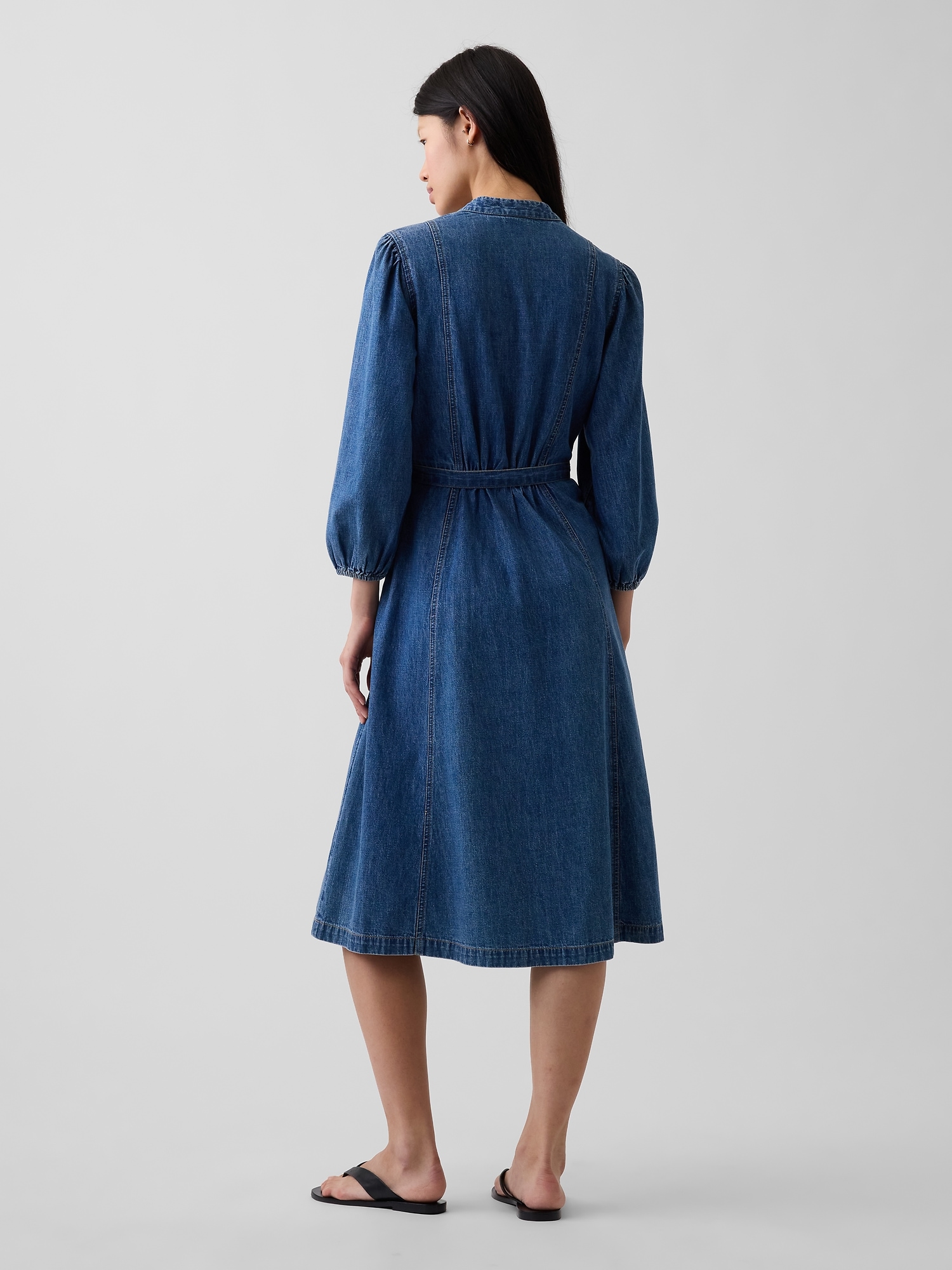 Denim Tie-Belt Midi Dress