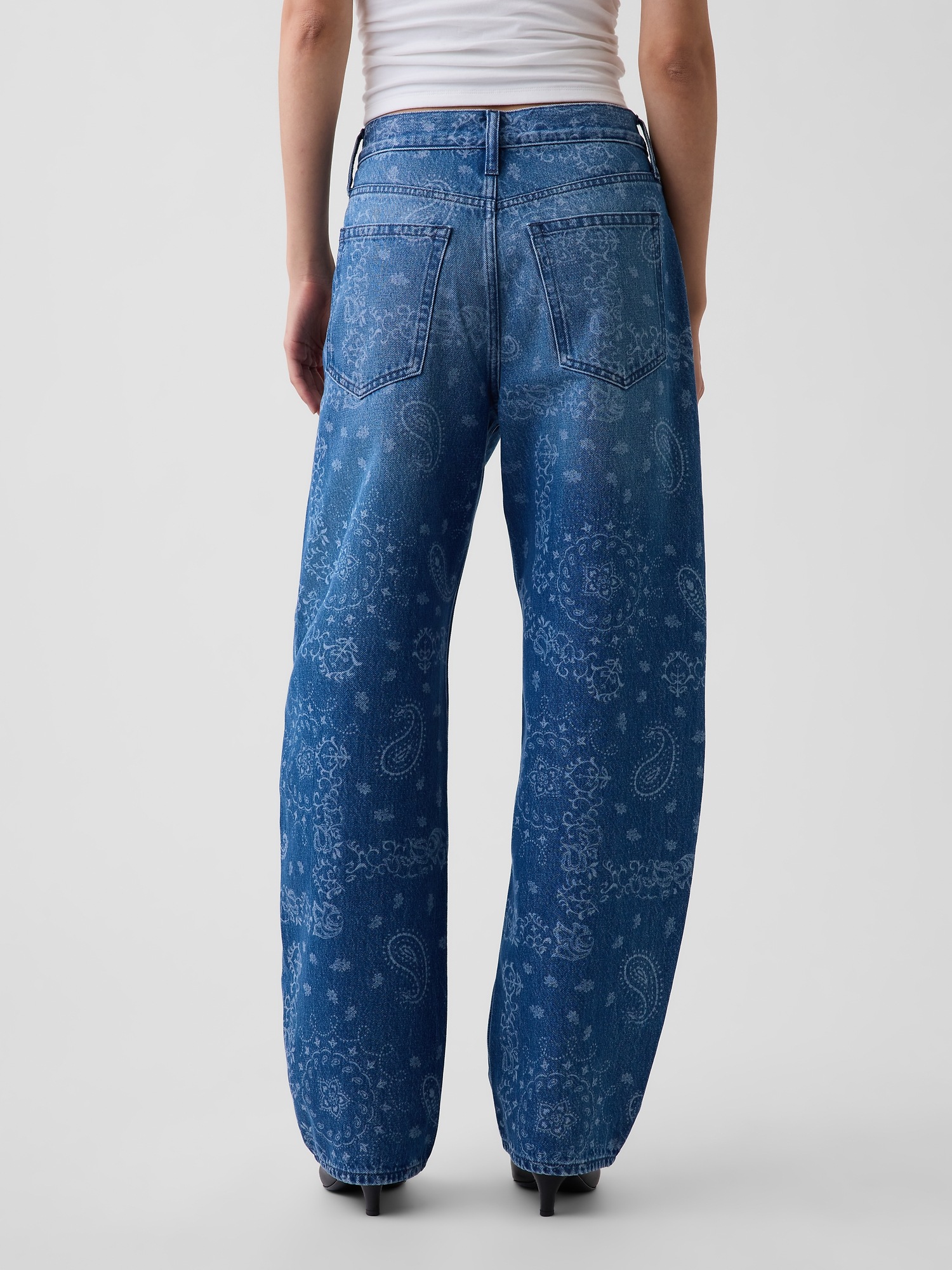 High Rise Bandana Print Barrel Jeans