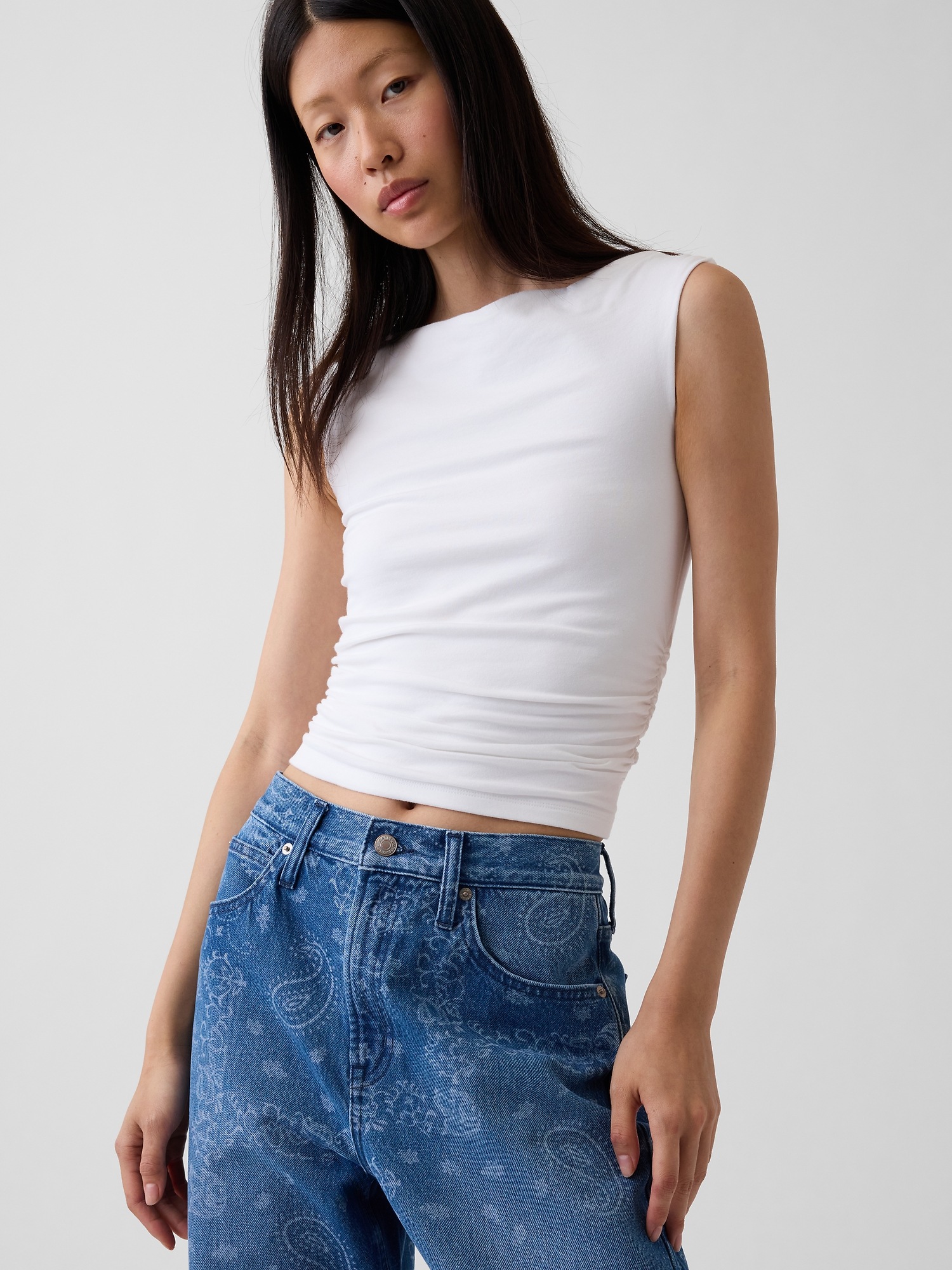 High Rise Bandana Print Barrel Jeans