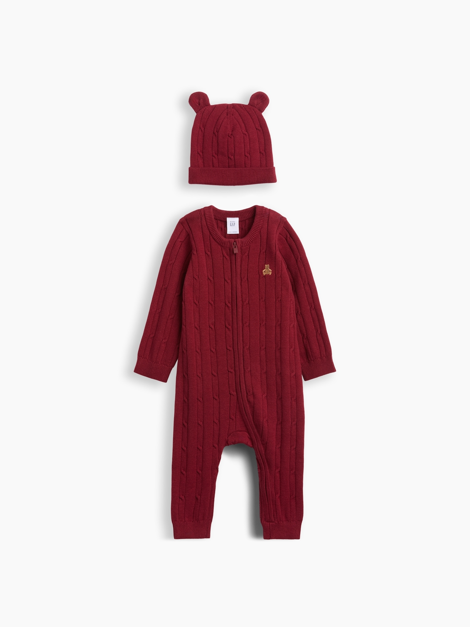 Ensemble une-pièce et bonnet en tricot torsadé pour Bébé