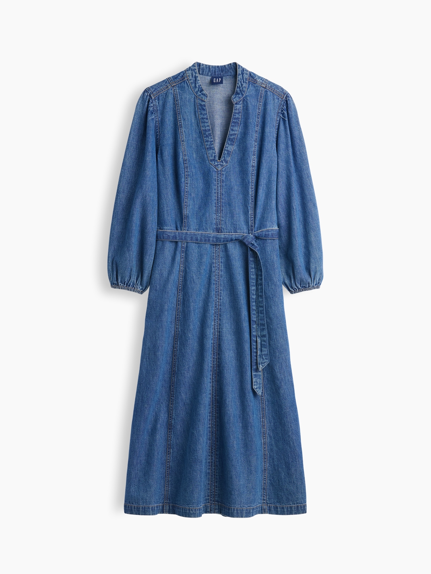 Denim Tie-Belt Midi Dress