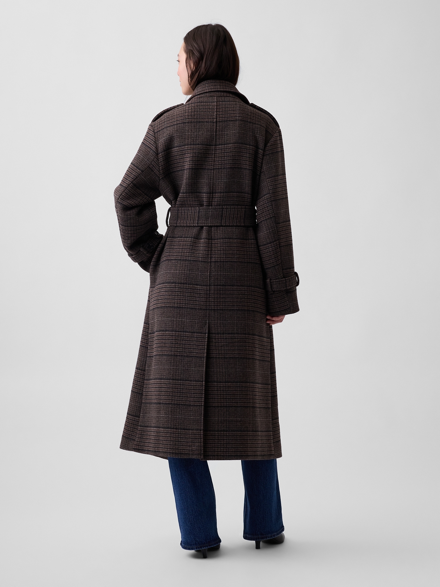 Wool-Blend Plaid Trench Coat