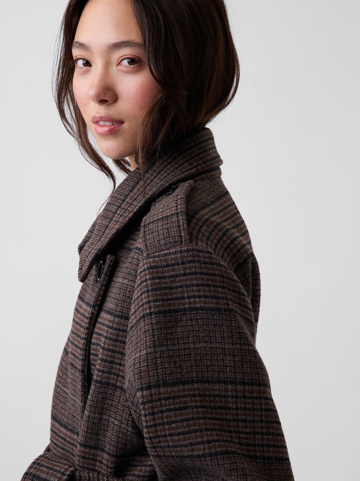 Wool-Blend Plaid Trench Coat