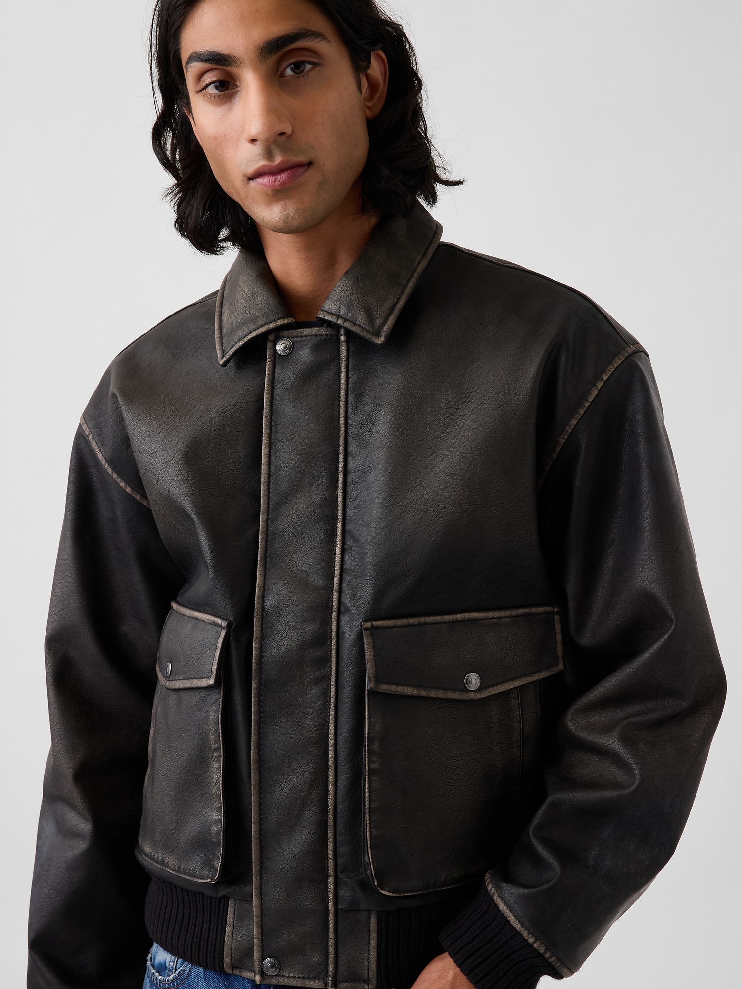 Recycled Vegan Leather Bomber Jacket