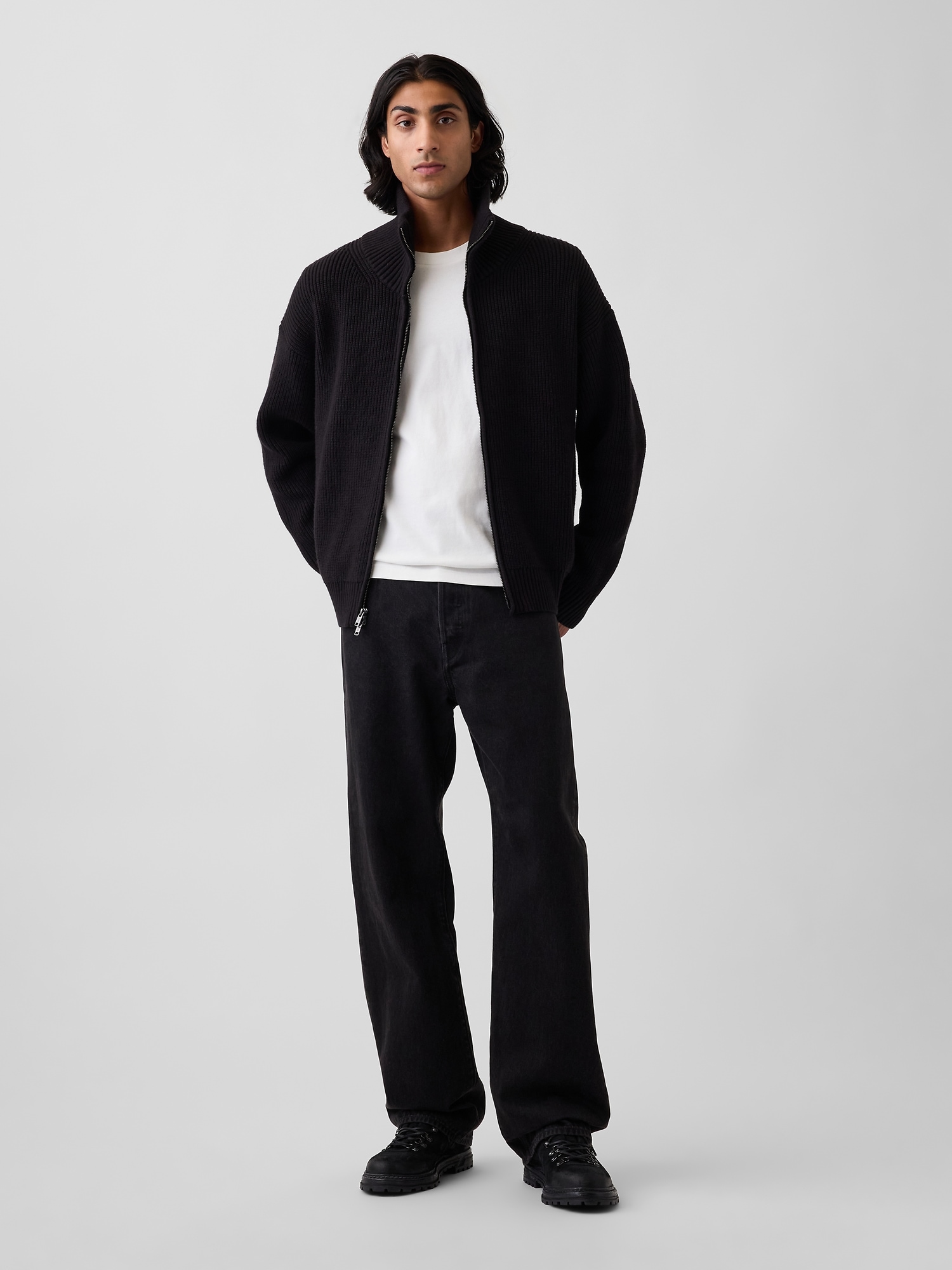 Oversized Double-Zip Cardigan Sweater