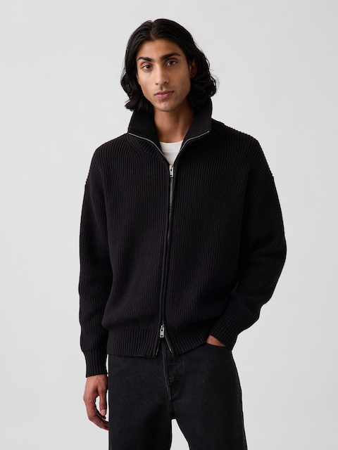 CARDIGAN SURDIMENSIONNÉ EN TRICOT CÔTELÉ À GLISSIÈRE BIDIRECTIONNELLE