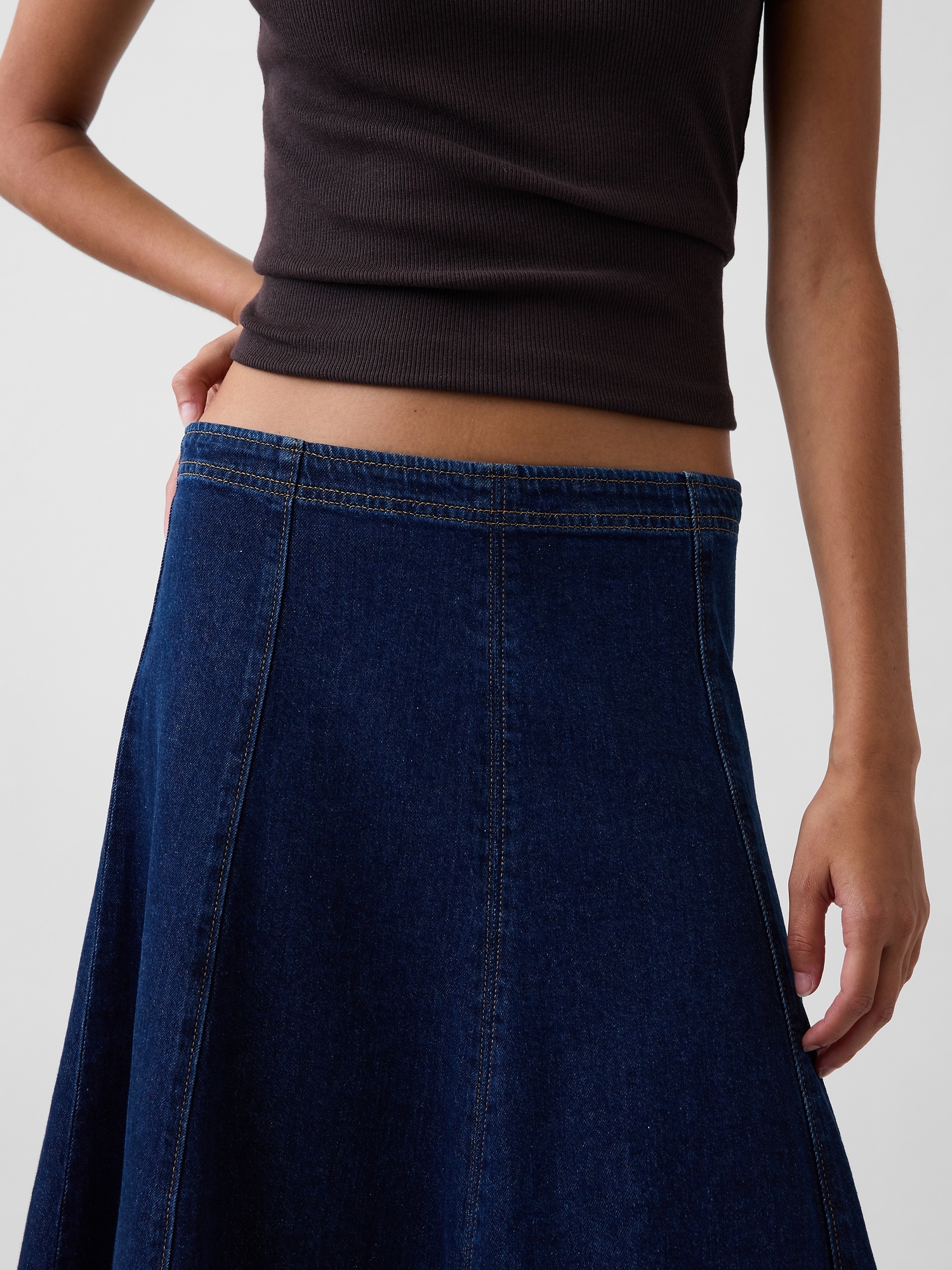 Denim Tulip Midi Skirt