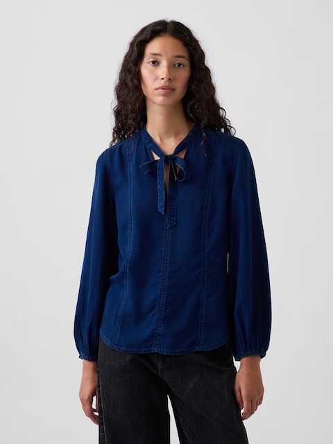 CHEMISIER EN DENIM À ENCOLURE À NOUER