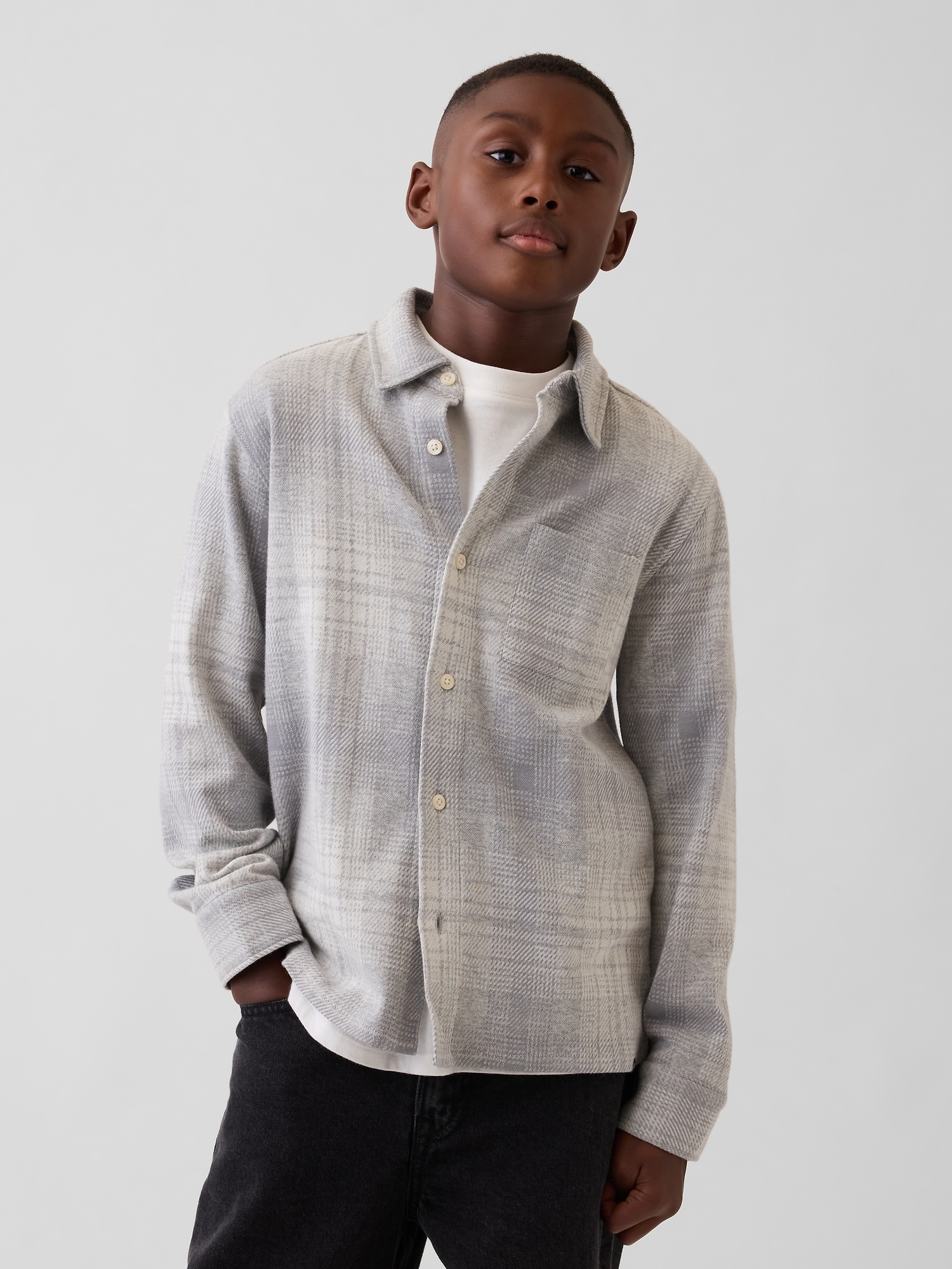 Kids Knit Jersey Plaid Shirt