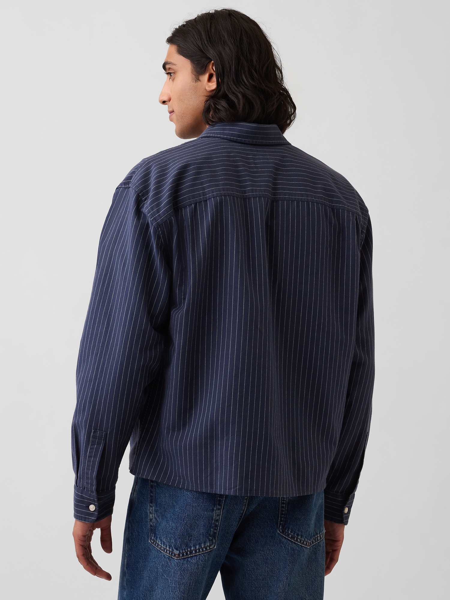 Relaxed Crop Straight-Hem Oxford Shirt