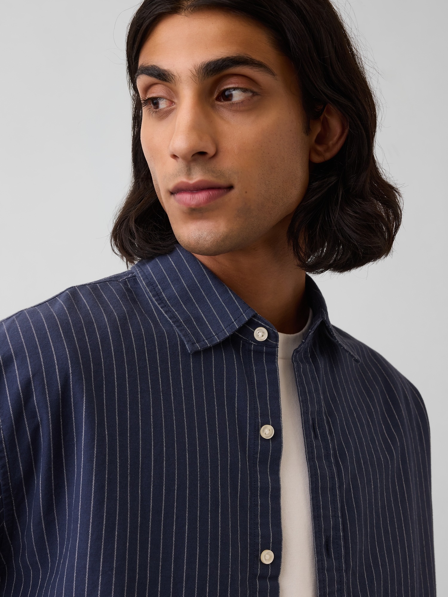 Relaxed Crop Straight-Hem Oxford Shirt