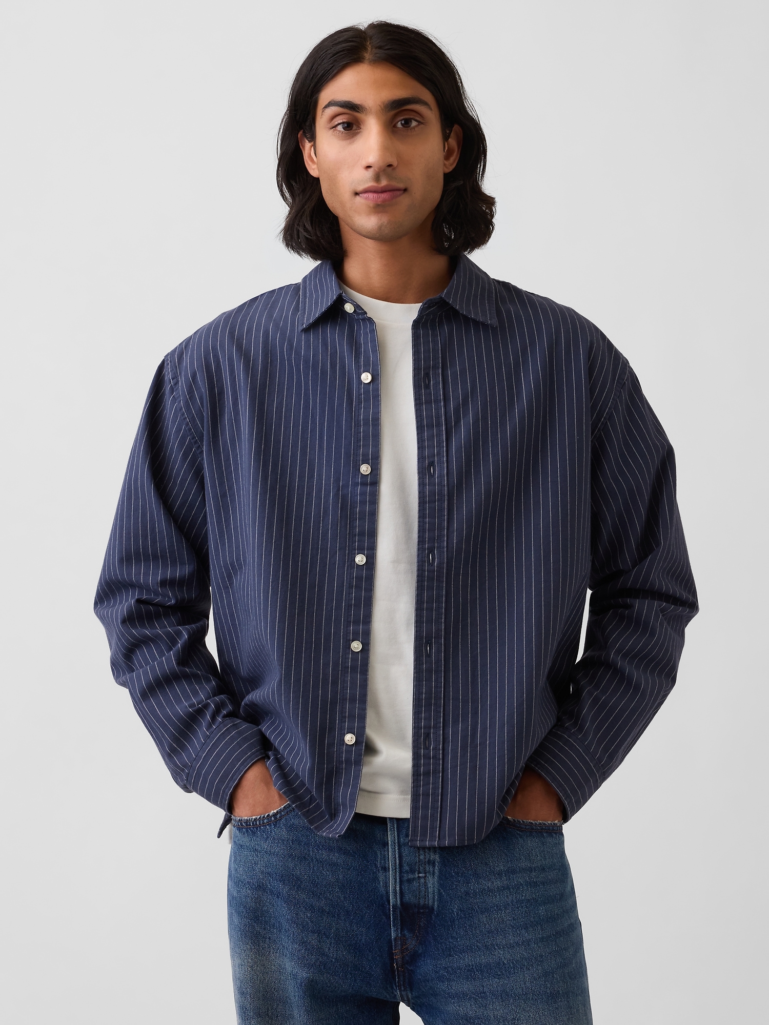 Relaxed Crop Straight-Hem Oxford Shirt