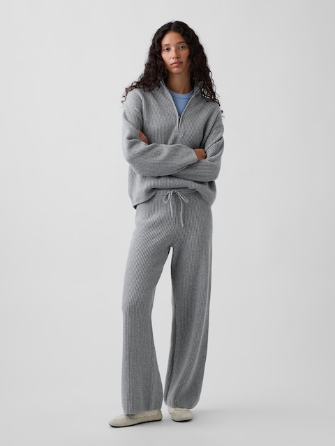 PANTALON AMPLE À MAILLES PERLÉES EFFET CACHEMIRE
