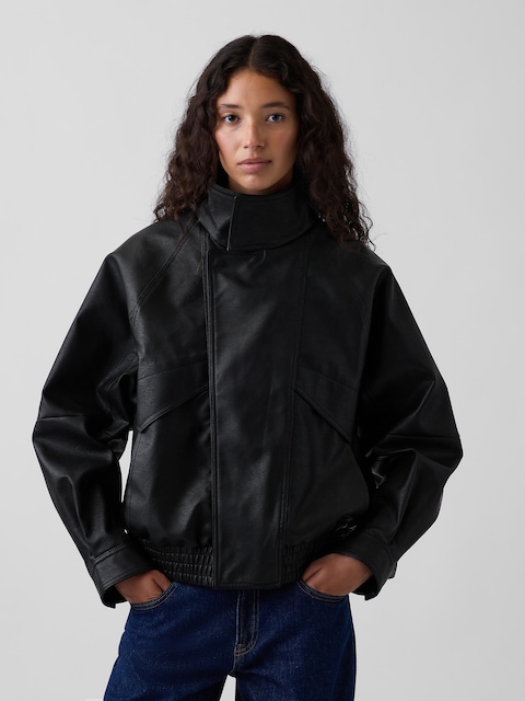 BLOUSON D'AVIATEUR SURDIMENSIONNÉ EN CUIR VÉGANE