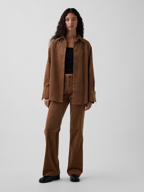 PANTALON DÉCONTRACTÉ ÉVASÉ EN VELOURS CÔTELÉ À TAILLE MI-BASSE