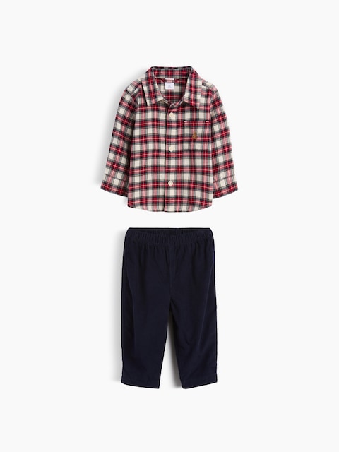Baby Flannel Shirt & Corduroy Pants Outfit Set