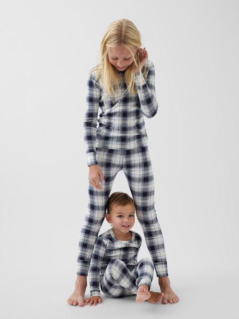 PYJAMA EN COTON BIOLOGIQUE BROSSÉ À CARREAUX POUR ENFANT ET BÉBÉ