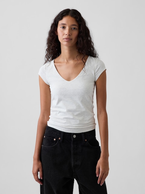 T-SHIRT MOULANT À ENCOLURE EN V EN JERSEY