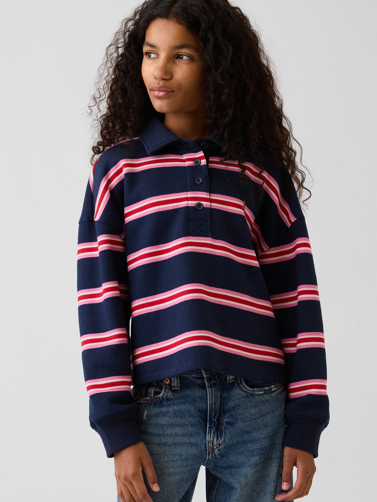 Kids Oversized Boxy Polo Shirt Sweatshirt