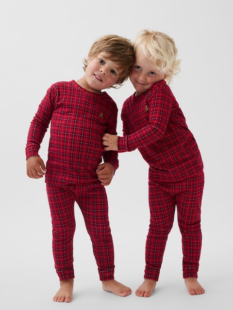 PYJAMA EN COTON BIOLOGIQUE BROSSÉ À CARREAUX POUR ENFANT ET BÉBÉ