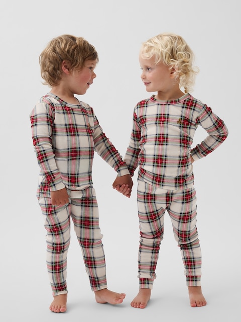 PYJAMA EN COTON BIOLOGIQUE BROSSÉ À CARREAUX POUR ENFANT ET BÉBÉ