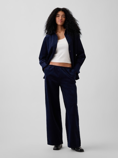 PANTALON CONFORT À JAMBE LARGE EN VELOURS CÔTELÉ