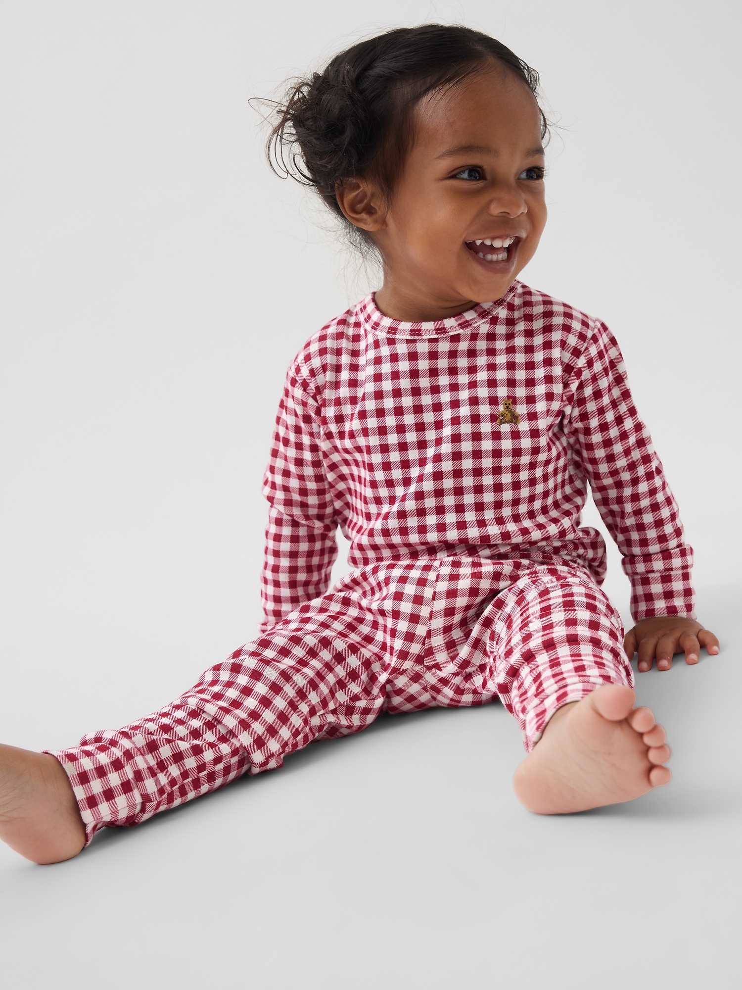 Pyjama en coton biologique brossé à motif guingan pour Enfant et Bébé