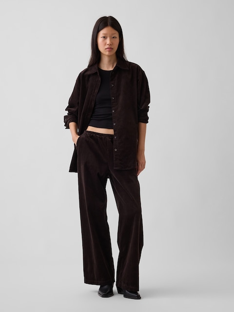 PANTALON CONFORT À JAMBE LARGE EN VELOURS CÔTELÉ