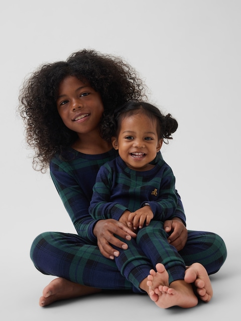 PYJAMA EN COTON BIOLOGIQUE BROSSÉ À CARREAUX POUR ENFANT ET BÉBÉ