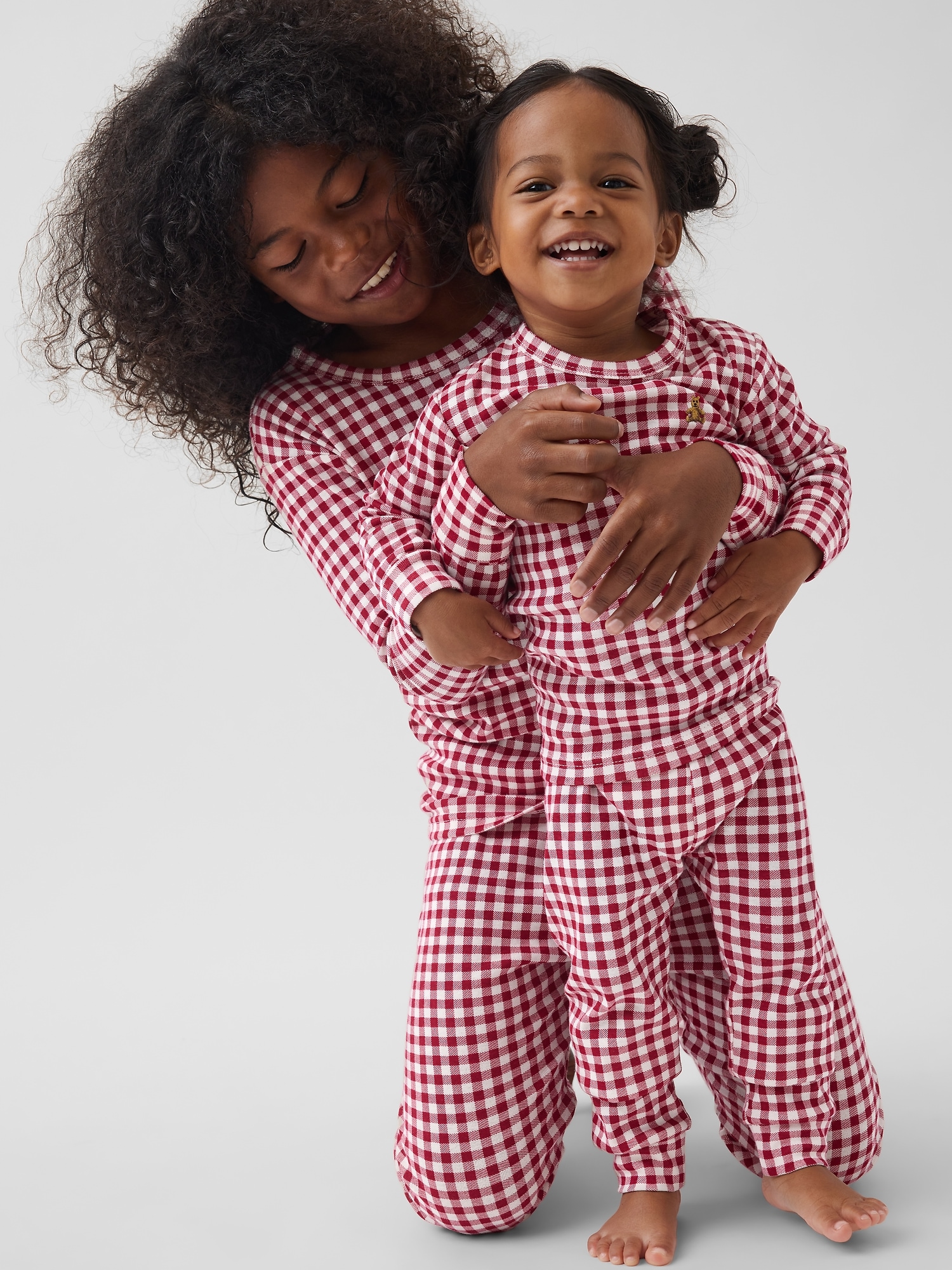 Pyjama en coton biologique brossé à motif guingan pour Enfant et Bébé