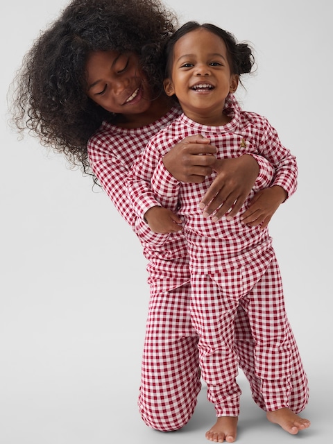 PYJAMA EN COTON BIOLOGIQUE BROSSÉ À MOTIF GUINGAN POUR ENFANT ET BÉBÉ