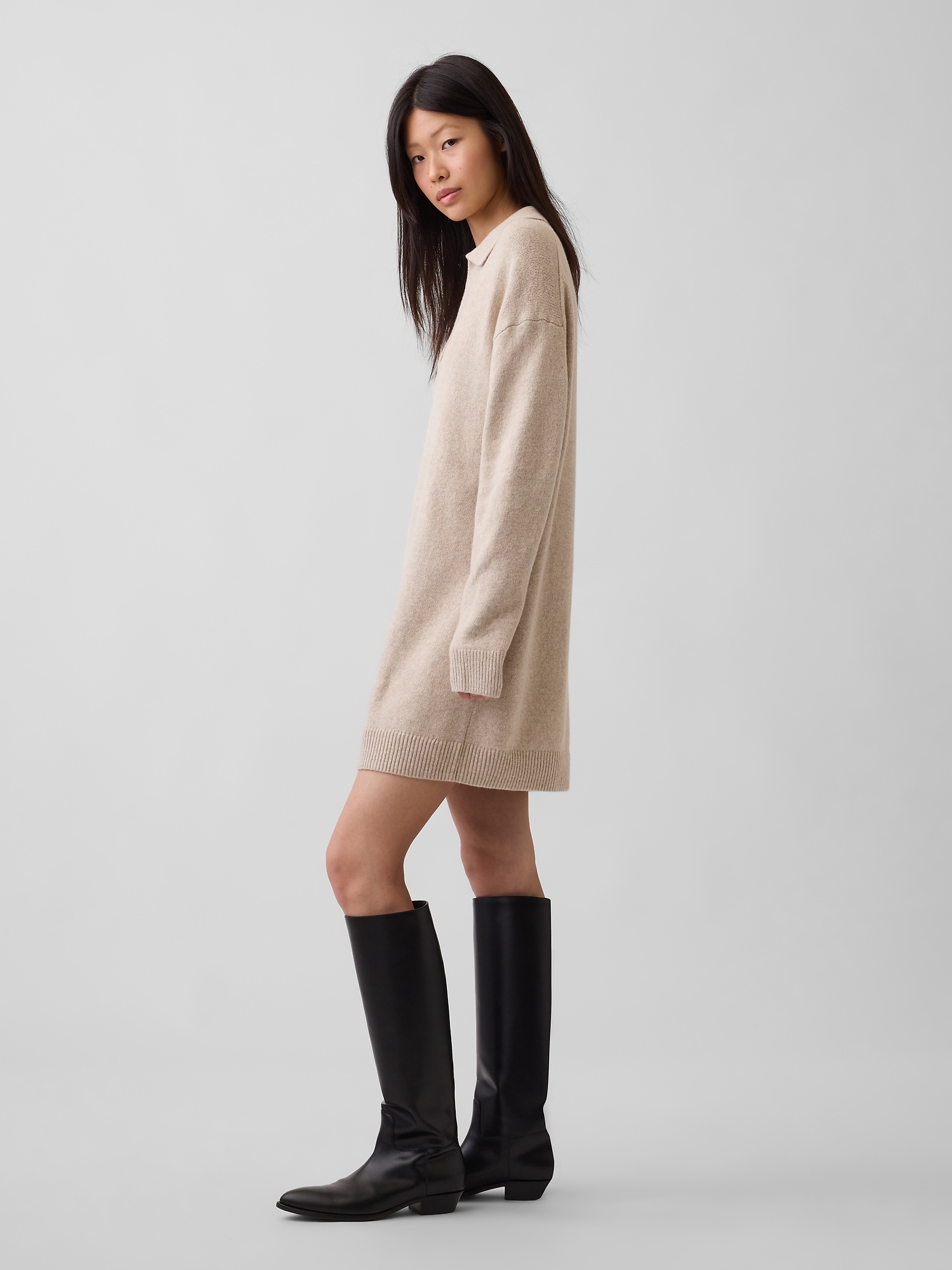 CashSoft Oversized Polo Shirt Mini Sweater Dress