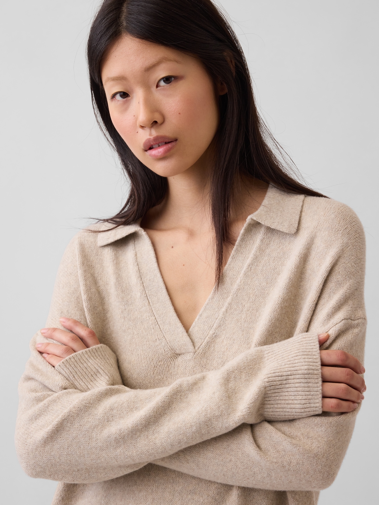 CashSoft Oversized Polo Shirt Mini Sweater Dress