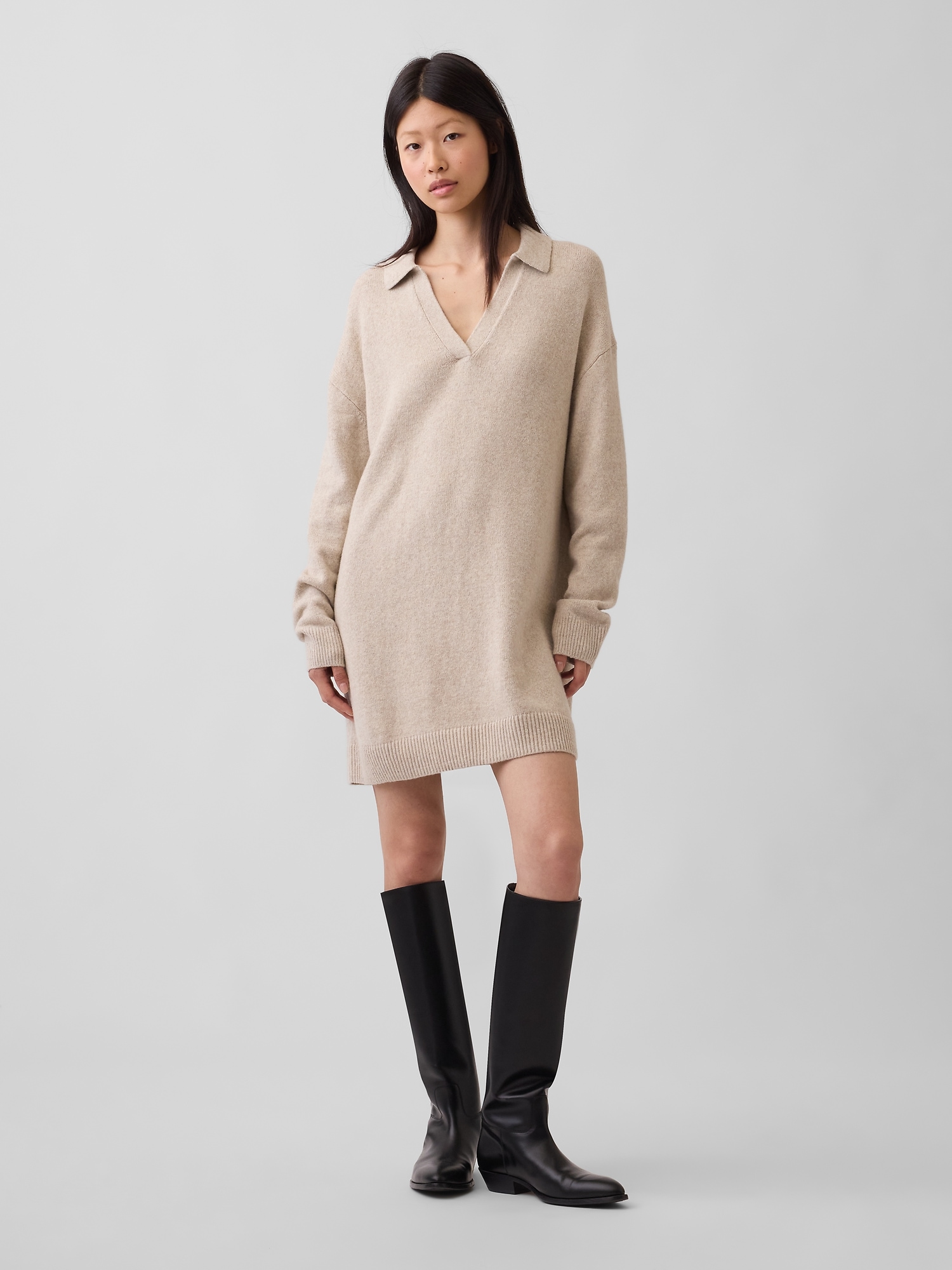 CashSoft Oversized Polo Shirt Sweater Mini Dress