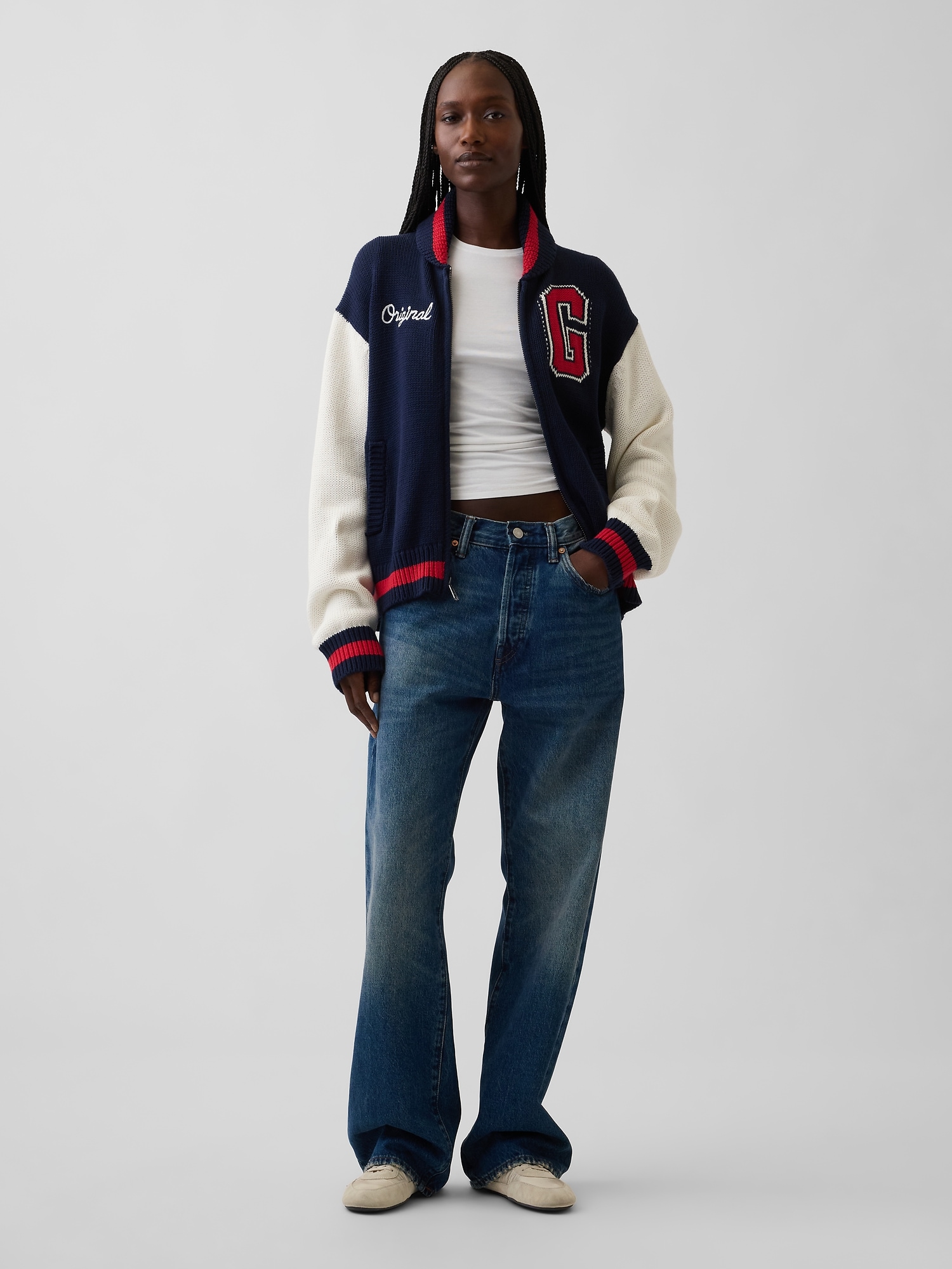 100% Cotton Oversized Varsity Sweater Jacket