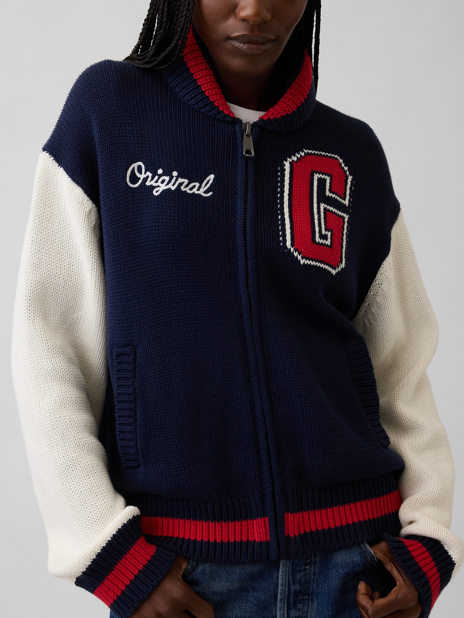 100% Cotton Oversized Varsity Sweater Jacket