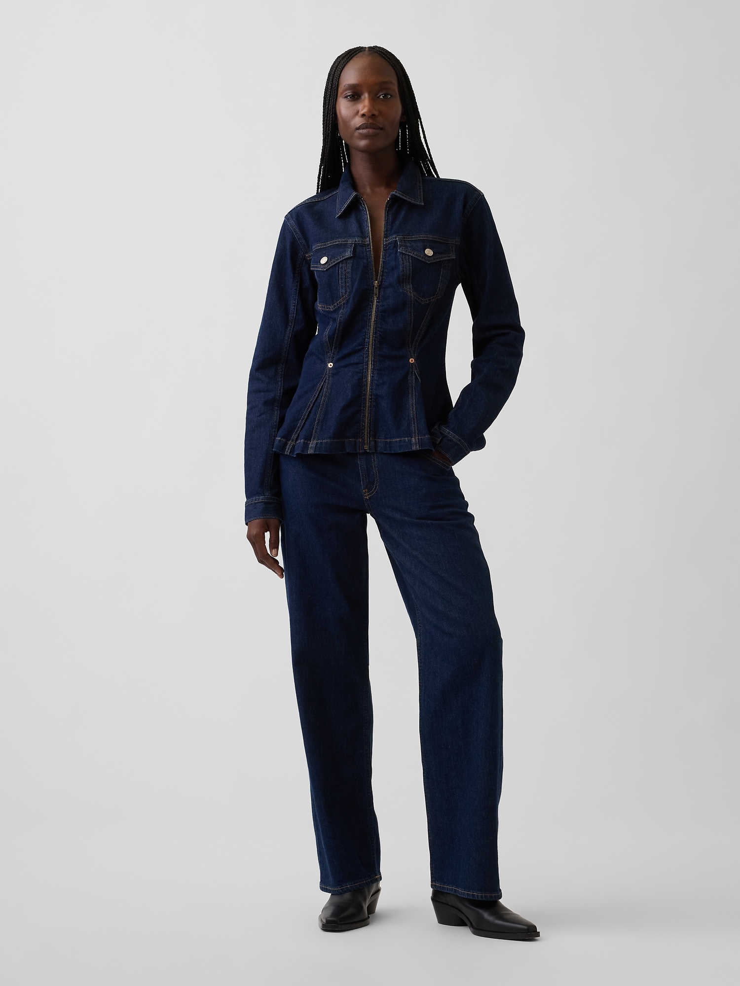 Denim Zip Peplum Jacket