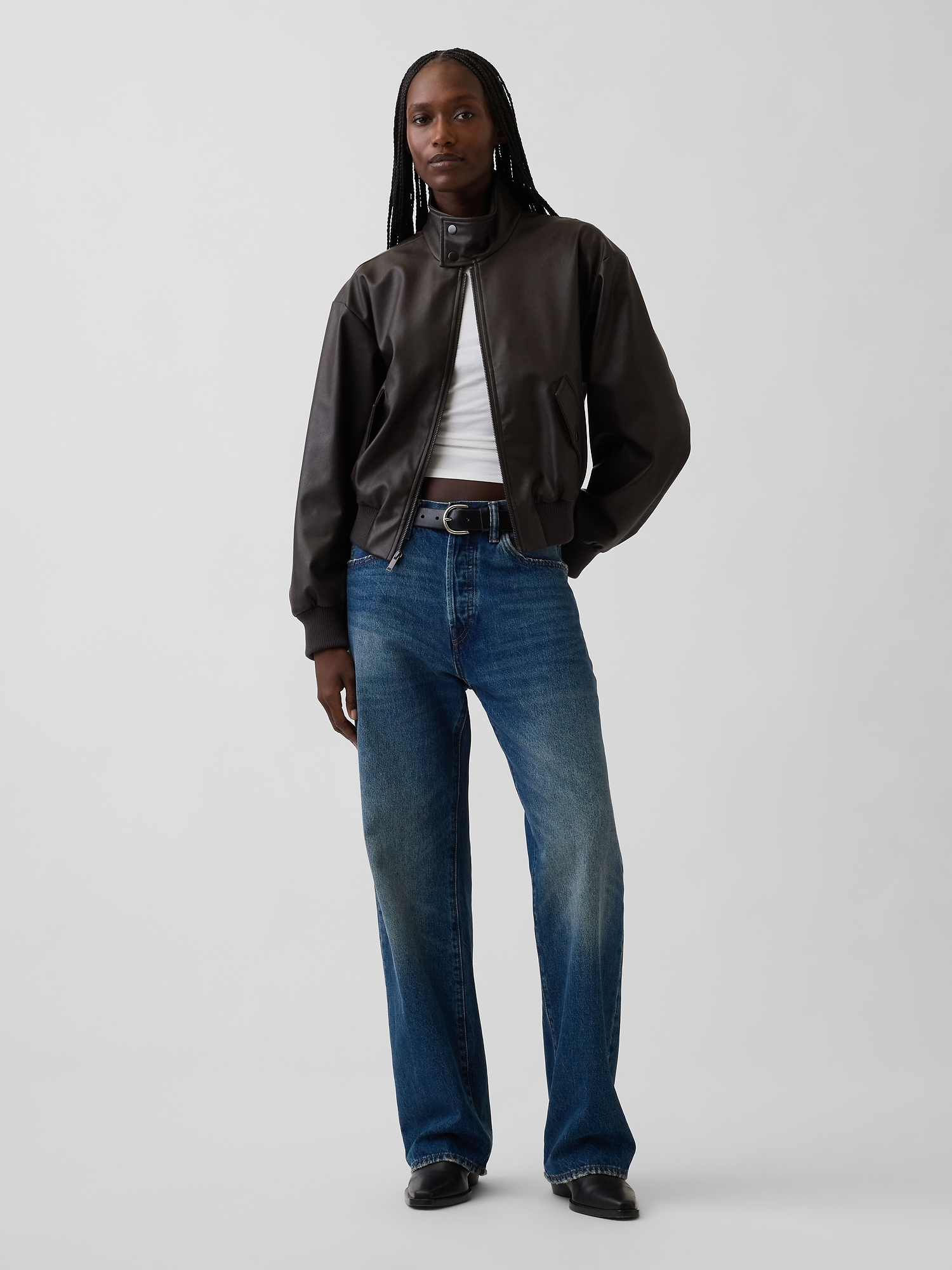 Vegan Leather Bomber Jacket