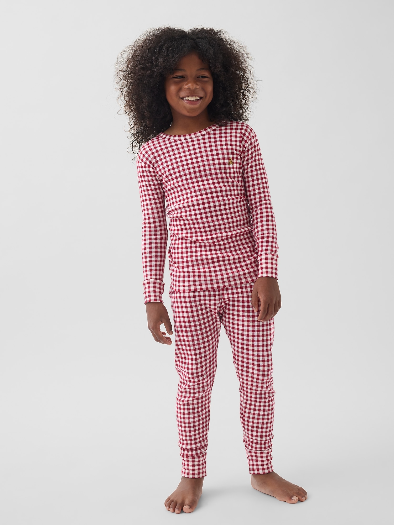 Pyjama en coton biologique brossé à motif guingan pour Enfant et Bébé